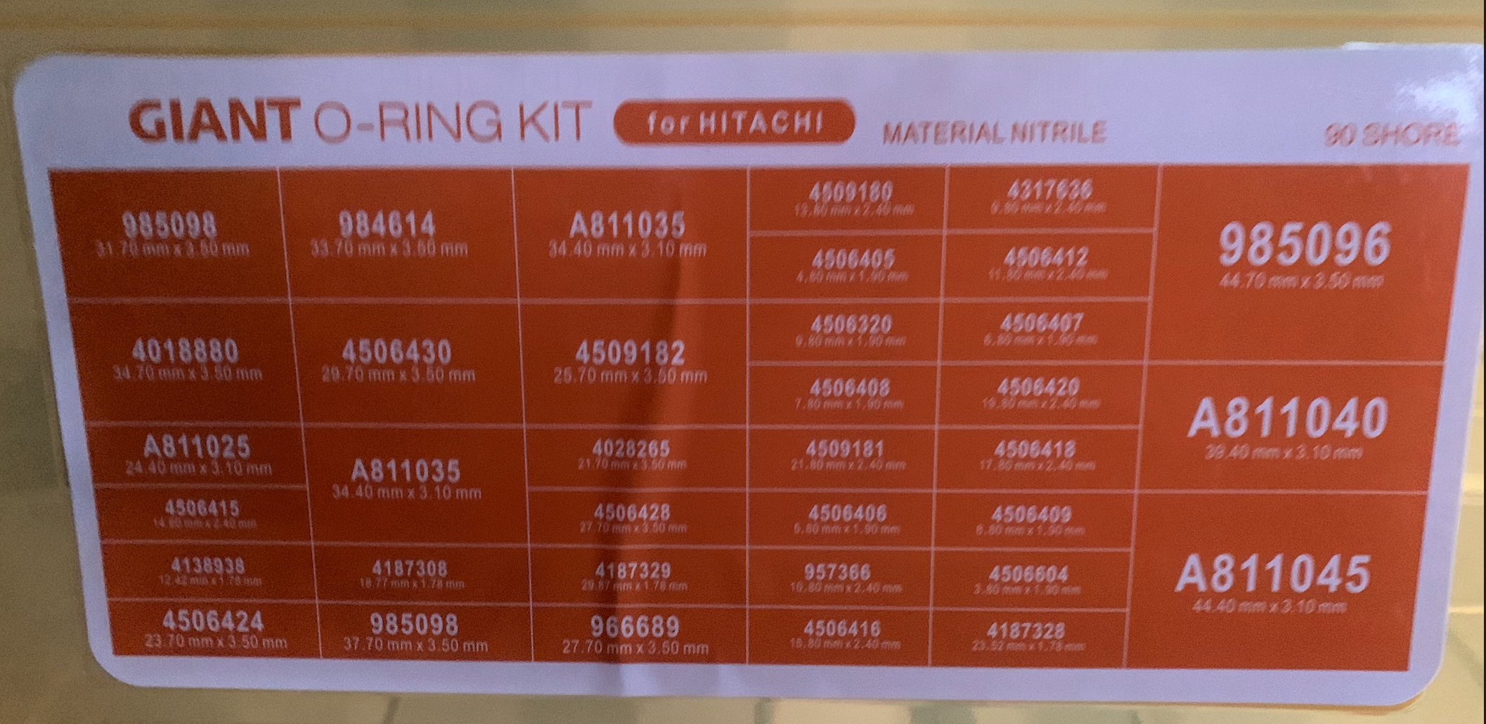 Caja master Kit de O-Rings de 383Pcs para Excavadoras Hitachi / John Deere