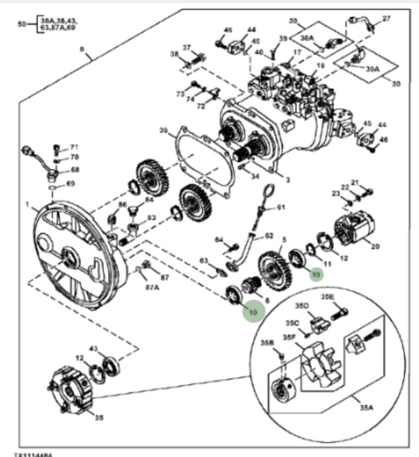 Rodamiento de Bomba de Pilotaje para excavadoras JD & Hitachi 180G, 200DLC / 210G/ 250G #6008X
