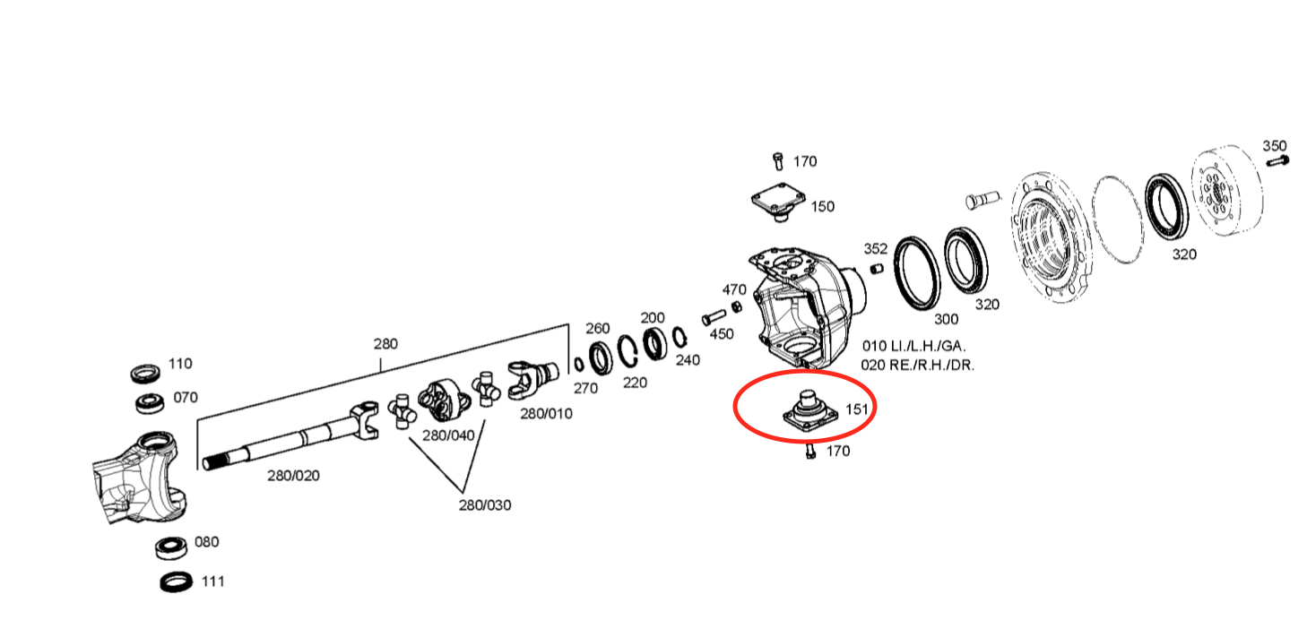 Pasador pivote de masa de dirección inferior para Eje delantero ZF MS-B-3025 (310J, 310K, 310L) #T229285