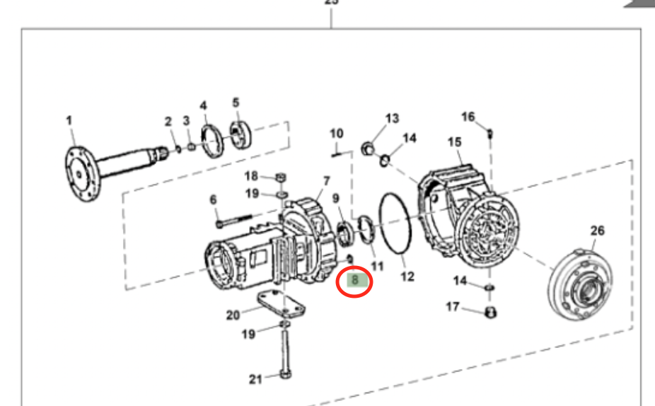 Oring de carcaza de diferencial Eje trasero ZF JD (310G/310J/310K/310L) #T159373