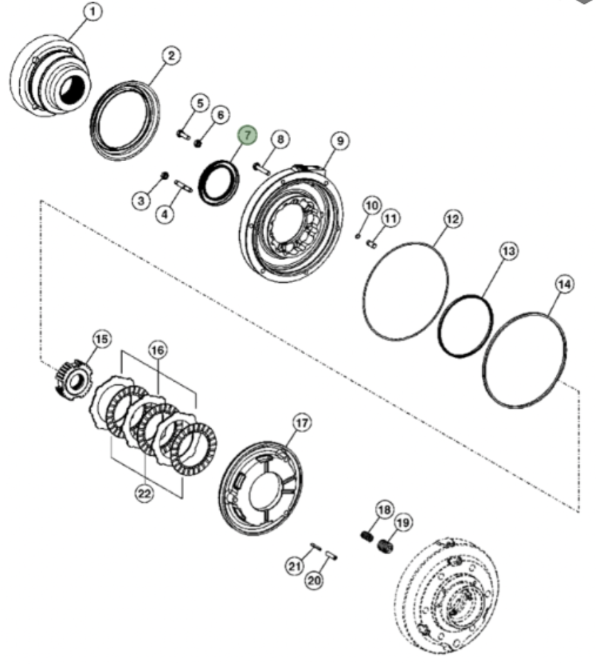 Reten de conjunto de freno de parqueo para eje trasero ZF JD (310G/310J/310K/310L) #T218478
