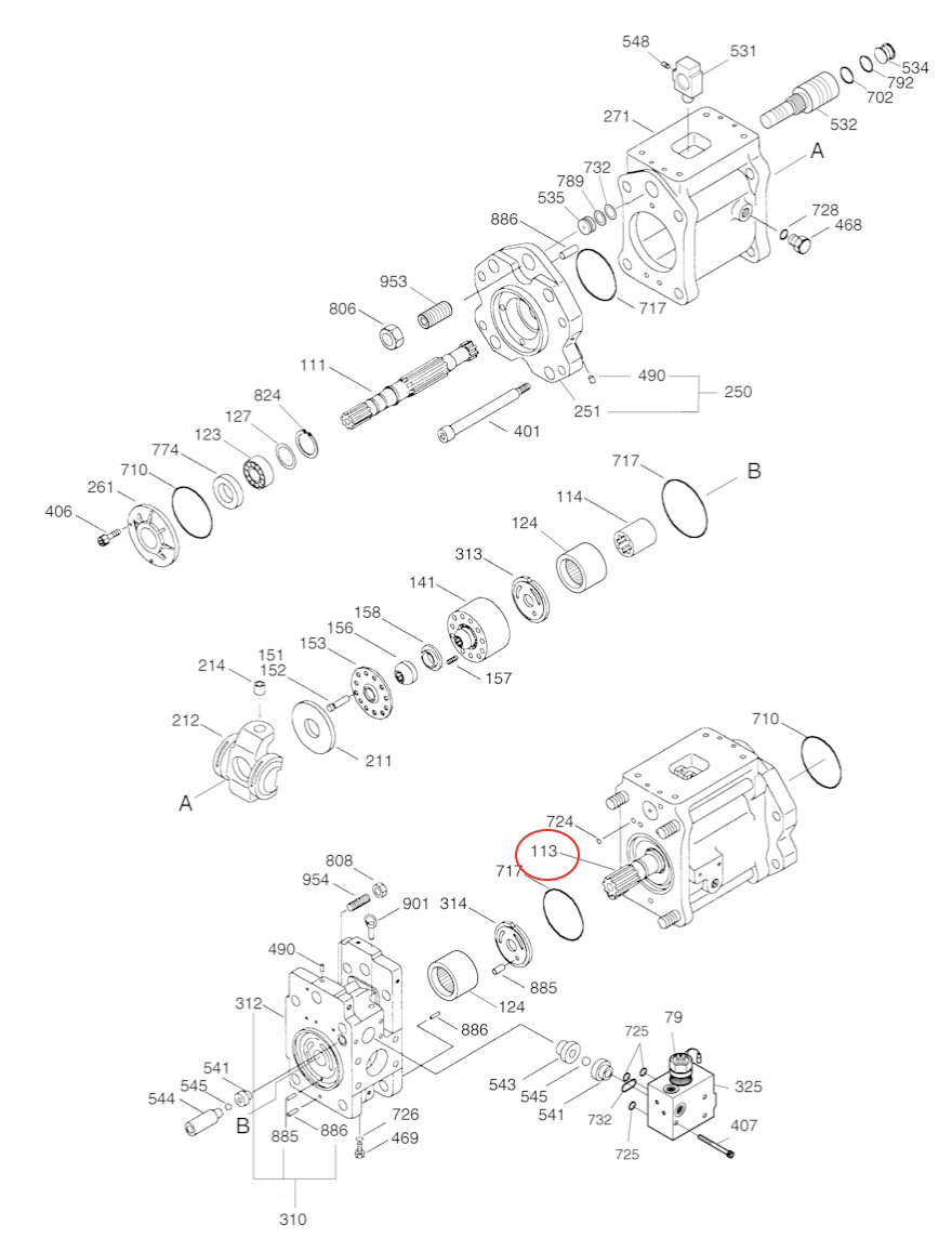 Eje trasero para bomba hidráulica Kawasaki K3V112 para excavadoras Doosan / Hyundai #1.405-0066 - # XJBN-00078