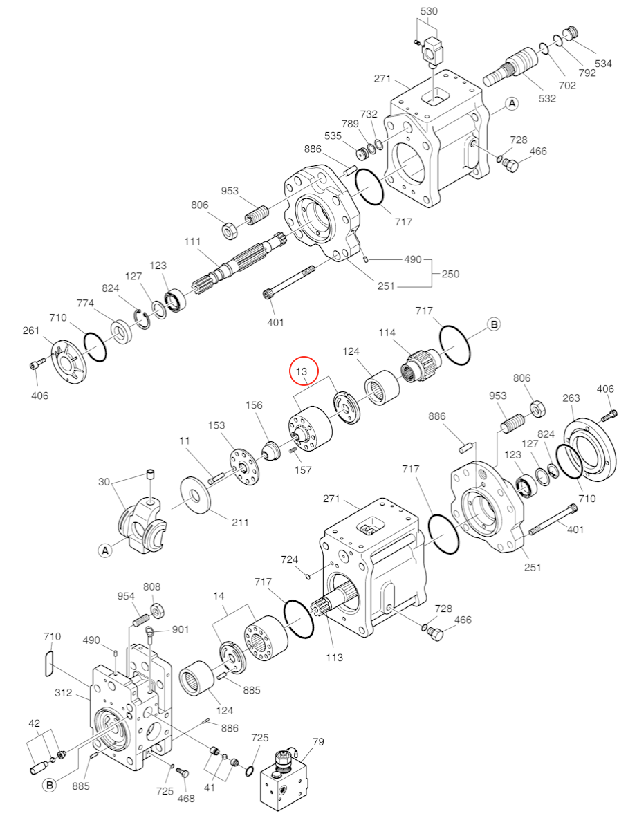 Conjunto de bloque de cilindro con placa (R) para bomba hidráulica Kawasaki K3V112 para excavadoras Doosan / Hyundai #1.451-00063 - # XJBN-00063