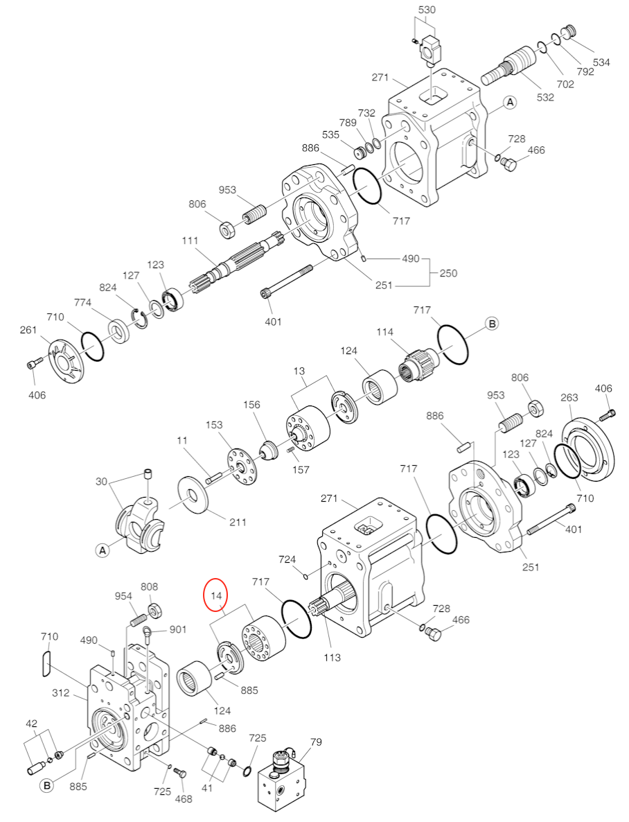 Conjunto de bloque de cilindro con placa (L) para bomba hidráulica Kawasaki K3V112 para excavadoras Doosan / Hyundai #1.451-00060 - # XJBN-00066