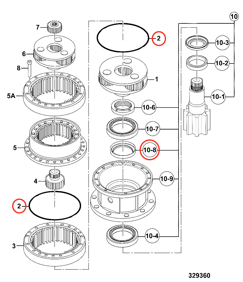 Kit de retén y oring para reductor de giro de Excavadoras JCB # 05/902010 - 05/903876